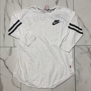 Nike Women's White 3 Quarter Sleeve Tee with Black Stripes